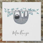 Imitation Canevas Mélange Sloth Personnalisé<br><div class="desc">Couleur d'aquarelle mignonne avec typographie de nom de script. Parfait pour les amoureux des animaux. Modifiez ou supprimez le nom à customiser. Art original de Nic Squirrell.</div>