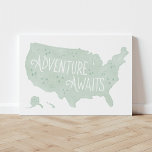 Imitation Canevas Mint Green Adventure Attend Carte Enfants Décor Ch<br><div class="desc">This hand-lettered watercolor "Adventure Awaits" US map is perfect for little explorers and big explorers alike ! The map is a great finishing touch for adventure,  outdoors,  or travel themed rooms.</div>