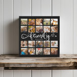 Imitation Canevas Modern Family Script 20 Photo Collage Chic Black<br><div class="desc">Impression de collage photo personnalisée moderne avec espace pour 20 photos entourant un script tourbillonnant tendance lisant FAMILY et votre nom personnalisé ci-dessous.</div>