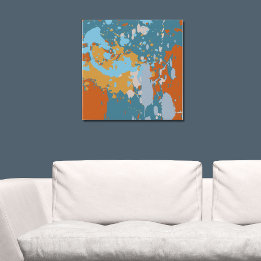 Imitation Canevas Moderne Abstrait Orange et Bleu Paint Splatter