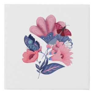 Imitation Canevas Papillons floraux bleu rose Art populaire 