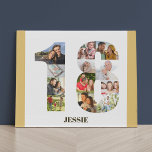 Imitation Canevas Photo Collage Numéro 18 Neutre 18e anniversaire<br><div class="desc">Créez votre propre cadeau photo personnalisé pour un 18e anniversaire. Ce collage photo soigné est en forme du numéro 18 sur un arrière - plan blanc avec des bordures de sable beige neutre / jaune muet. Le collage peut contenir 12 photos et le modèle est prêt pour vous à ajouter...</div>