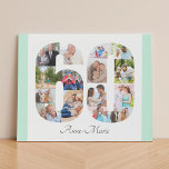 Imitation Canevas Photo Collage Numéro 60 Monnaie Blanc 60e annivers<br><div class="desc">Créez votre propre cadeau photo personnalisé pour un 60e anniversaire. Ce collage photo soigné est en forme de numéro 60 sur un arrière - plan blanc aux bordures vert menthe. Le collage peut contenir 15 photos et le modèle est prêt pour vous à ajouter vos photos préférées travaillant dans le...</div>