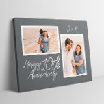 Imitation Canevas Photo personnalisée du 10e anniversaire du Mariage<br><div class="desc">Toile de collage photo personnalisée pour un 10e anniversaire de mariage. Dispose d'un arrière - plan couleur étain et peut être customisé avec les initiales du couple ou tout texte personnalisé.</div>