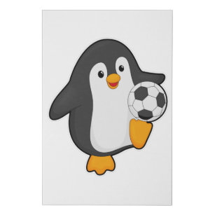 Imitation Canevas Pingouin joueur de football avec balle de football