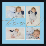 Imitation Canevas Quatre Photos Collage Love Baby Boy Blue<br><div class="desc">Affichez fièrement vos photos préférées de votre nouveau-né en changeant facilement vos photos en ce modèle de collage. Le mot Love chevauche légèrement les images et est défini dans un élégant script or.La couleur arrière - plan bleu pâle peut être changée en une couleur différente si vous le souhaitez via...</div>