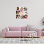 Imitation Canevas Quinceanera rose or rose rose personnalisé photo c<br><div class="desc">Un cadeau unique pour une fille Quinceañera, 15ème anniversaire, célébrant sa vie avec un collage de 8 de vos propres photos, photos. Personnalisez et ajoutez son nom et une date. Un or rose chic, arrière - plan rose vif. Le nom est écrit avec un script de style moderne écrit à...</div>
