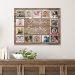 Imitation Canevas Rustic Wood 14 Photo Collage Nom de famille Citati<br><div class="desc">Créez votre propre photo collage de toile avec 14 de vos photos préférées sur un arrière - plan de texture en bois.Personnalisez avec le nom de famille et la date établie. La citation "La famille est tout" ajoute une touche unique au cadeau de collage photo.</div>