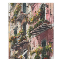 Scène de balcon méditerranéen rose charmante