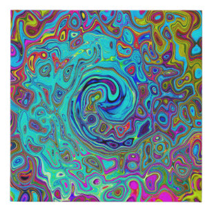 Imitation Canevas Trippy Sky Blue Abstrait Retro Liquid Swirl