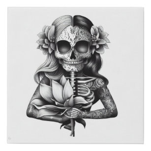 Imitation Canevas Un tatouage complexe avec une fille au crâne