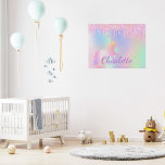 Imitation Canevas Unicorn parties scintillant arc-en-ciel nom hologr<br><div class="desc">Un arrière - plan holographique branché aux couleurs pastel unicorne et arc-en-ciel rose,  violet,  or rose,  vert menthe. Décoré avec des gouttes de parties scintillant en or rose,  rose et violet. Personnalisez et ajoutez votre nom. Lettres violettes. Un peu de glamour quotidien pour égayer votre journée !</div>