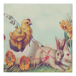 Imitation Canevas Vintage moutarde Jaune de Pâques Bunny & Chick