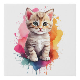 Imitation Canevas Watercolor Splash Art Kitty Chat Splatter Peinture