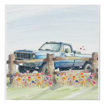Watercolor Vintage Truck Wall Decor