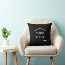 Immobilier Noir Logo personnalisé sur coussin de d
