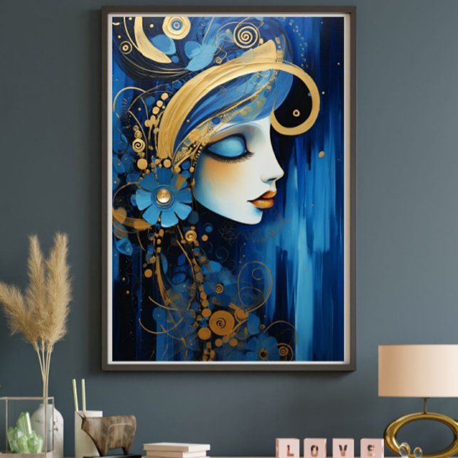 Impératrice Azur – Femme Art Déco Bleue et Dorée (Créateur téléchargé)