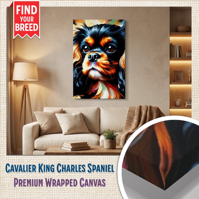 Impression acrylique de chien Cavalier King Charle (Gallery-Quality Wrapped Canvas: Artistic Cavalier Spaniel Dog Portrait.)