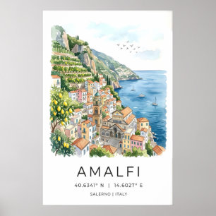 Impression aquarelle de la côte d'Amalfi Mer turqu