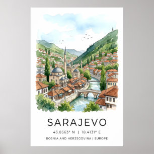 Impression aquarelle de Sarajevo, paysage urbain a