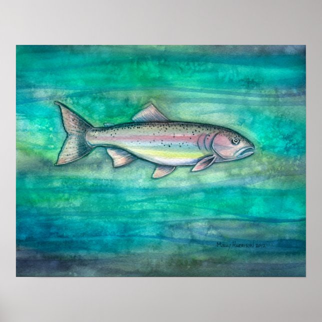 Impression aquarelle de truite arc-en-ciel par Mol (Devant)