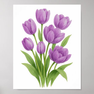 Impression aquarelle de tulipes violettes - Décora