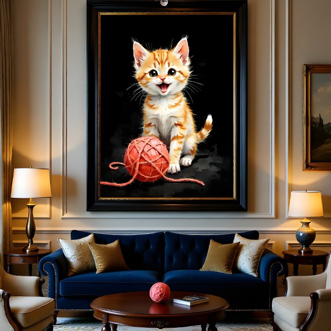 Impression aquarelle d'un chaton joueur avec du fi (Créateur téléchargé)