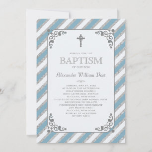 Impression Argent Bleu Invitation Religieuse