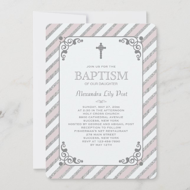 Impression Argent Pink Invitation Religieuse (Devant)