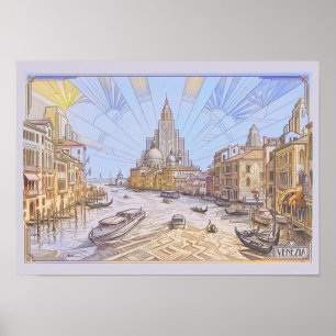 Impression Art Déco Rétro du Grand Canal de Venise