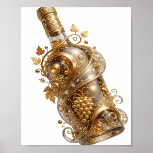 Impression artistique BOUTEILLE DE VIN DORÉE argen