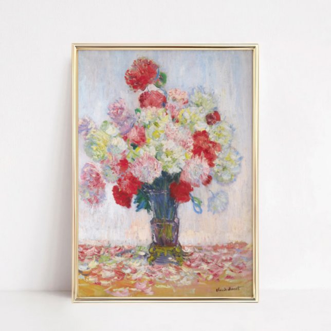 Impression artistique de fleurs de pivoine pour dé (Vase de Pivoines by Claude Monet, 1882 – Impressionist Peony Still Life Art Print)