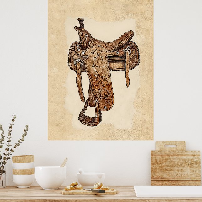 Impression artistique de selle en cuir vintage pou (Cuisine)