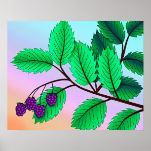 Impression "Blackberries on a Branch" avec bordure