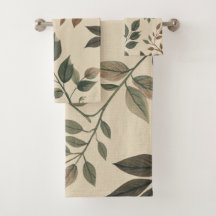 Impression botanique boisée verte marron beige