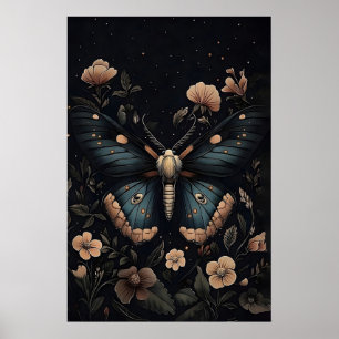 Impression botanique de papillon bleu, Art mural d