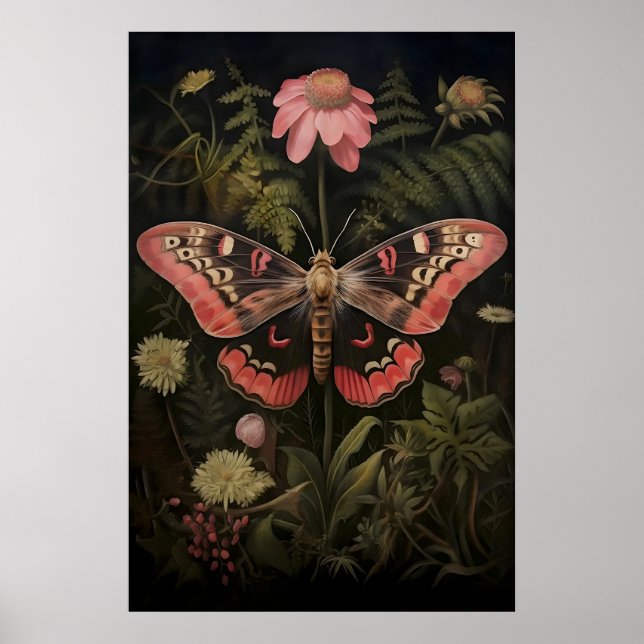 Impression botanique de papillon de nuit rose, pap (Devant)