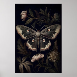 Impression botanique de papillon de nuit sombre, p