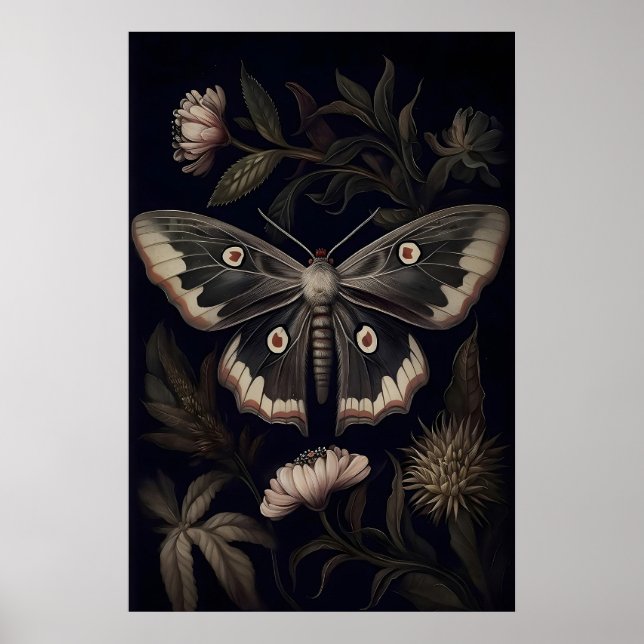 Impression botanique de papillon de nuit sombre, p (Devant)