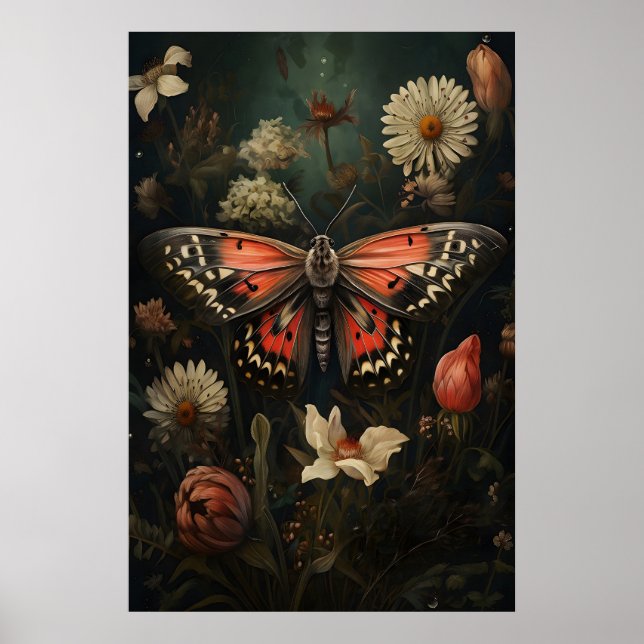 Impression botanique de papillon rose, floral vint (Devant)