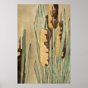 Impression botanique vintage de massette Tons terr