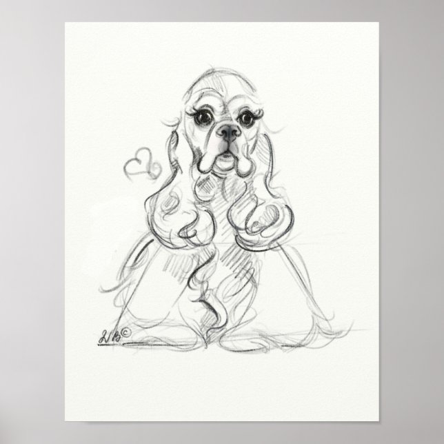 Impression Cocker Spaniel | Art esquisse (Devant)