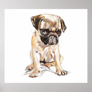 Impression commémorative de pug, peinture à l'aqua