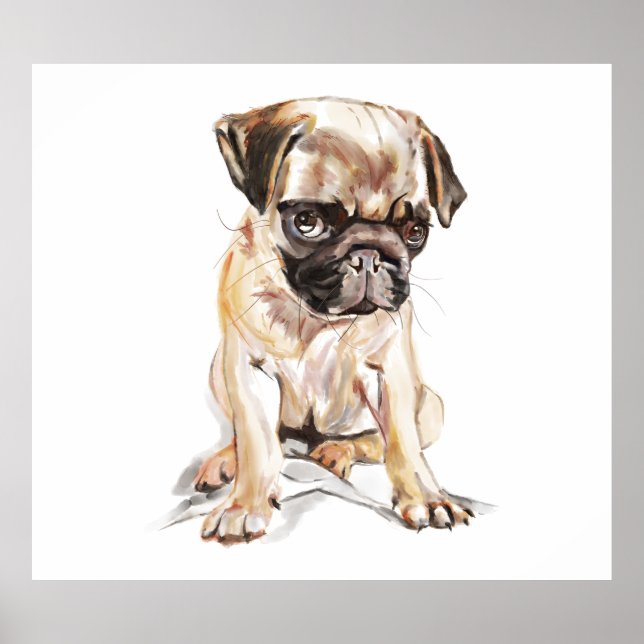 Impression commémorative de pug, peinture à l'aqua (Devant)