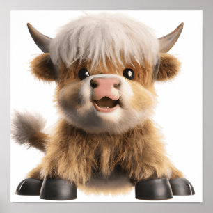 Impression d'affiche de bébé vache highland adorab