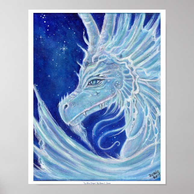 Impression d'affiche Icy Blue Dragon par Renee Lav (Devant)