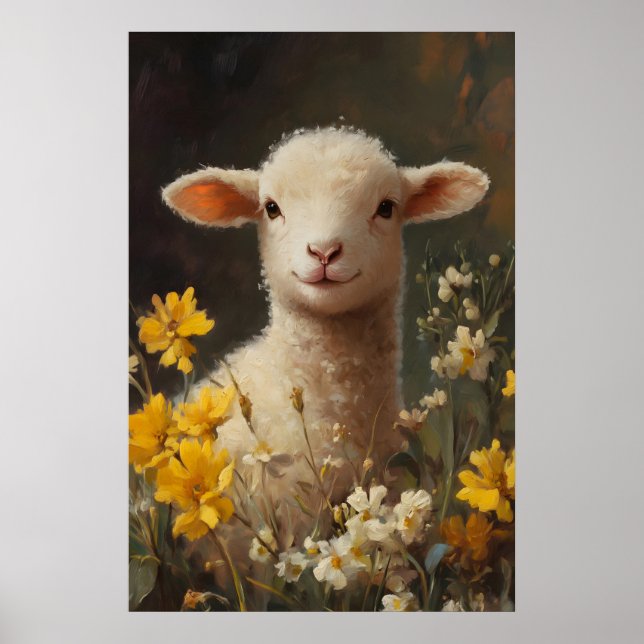 Impression d'agneau de Pâques à l'aquarelle, fleur (Devant)