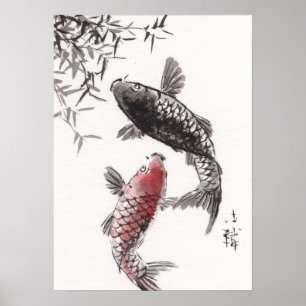 Impression d'aquarelle chinoise LinLi - Poisson KO