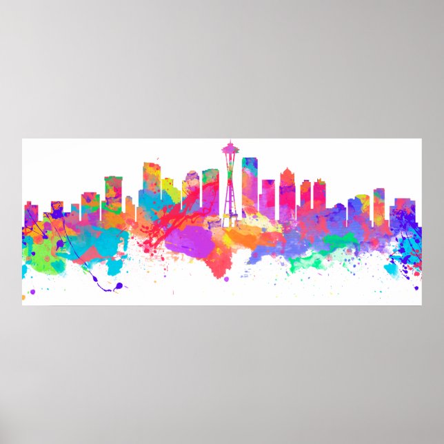 Impression d'aquarelle de l'horizon de Seattle USA (Devant)