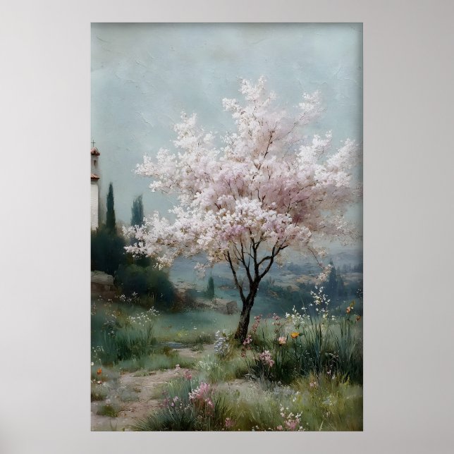 Impression d'arbres en fleurs, champ printanier an (Devant)